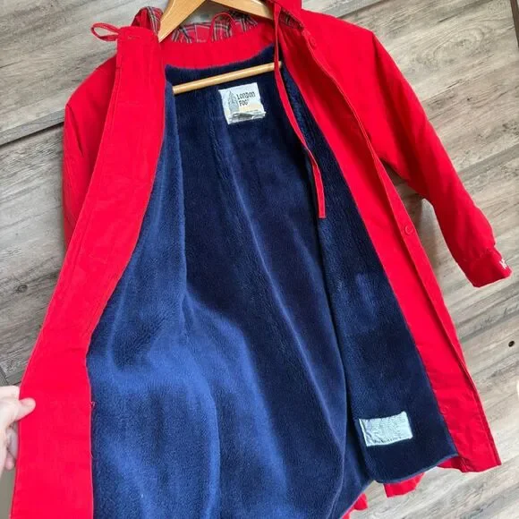 London Fog 7 Red Hooded Jacket Fleece Lined Classic Preppy Luxury Vintage Style
